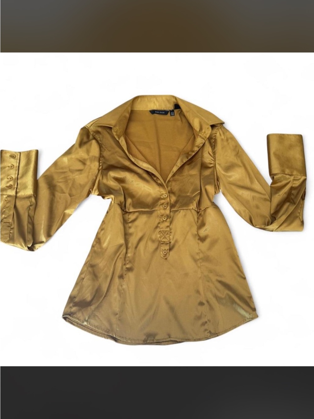 Zara Quarter Button-Front Blouse in Gold